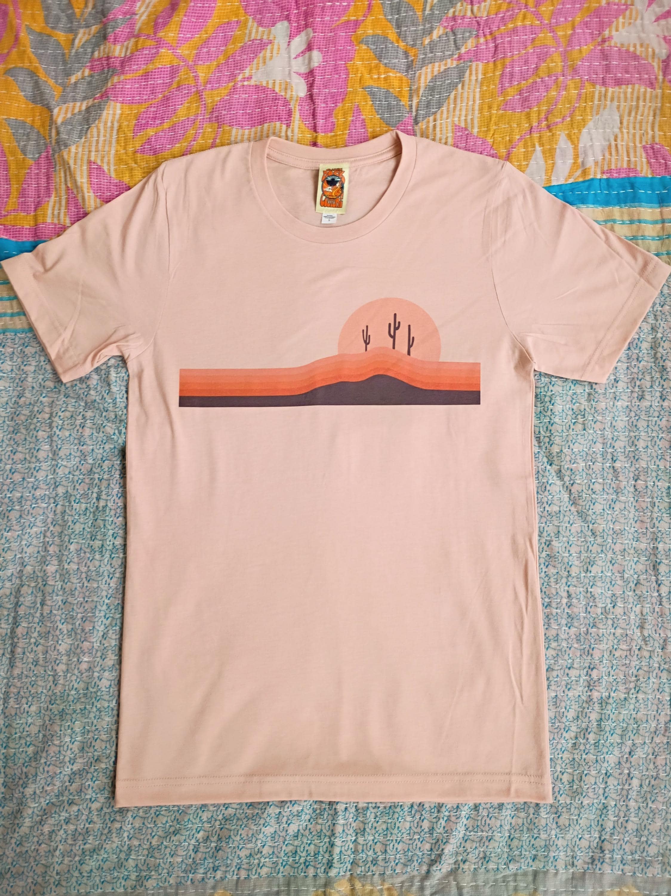 Unisex 70s Salmon Desert Horizons Tee | Soft 1970s Style Desert