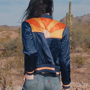 Rising Sun Jacket | Navy Blue Quilted 70s style Bomber Jacket | lightweight ski jacket as seen on @classicrockcouture