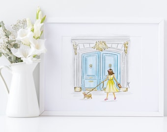 Art Print:Dogs and Doors (Fashion Illustration Print) By Melsy's Illustrations