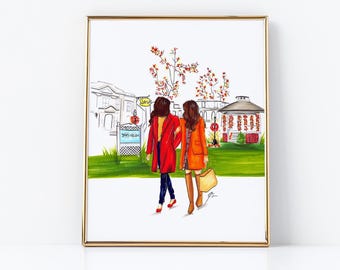 Where You Lead I Will Follow (Print) (Fashion Illustration - Fall Print  - BFF Fall art - Fall Art - Gilmore Art)  By Melsy's Illustrations