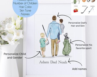 Customizable Father's Day Sport Art l Father's Day Gift Personalized Gift | Custom Family Portrait | Fathers Day Gift for Dad from Family