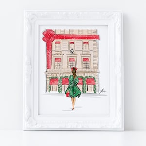 Art Print: Red Bow Holiday (Available in other Hair Colors/Skin Tones)(Christmas Prints - Holiday Decor - Melsy's Illustrations)