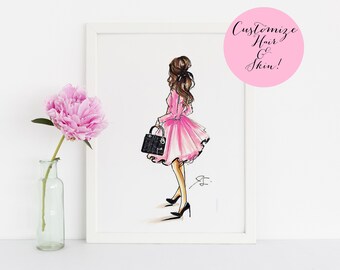 The Little Pink Dress  (Fashion Illustration Print)(Fashion Illustration Art - Fashion Sketch prints  Home Decor)  By Melsy’s Illustrations