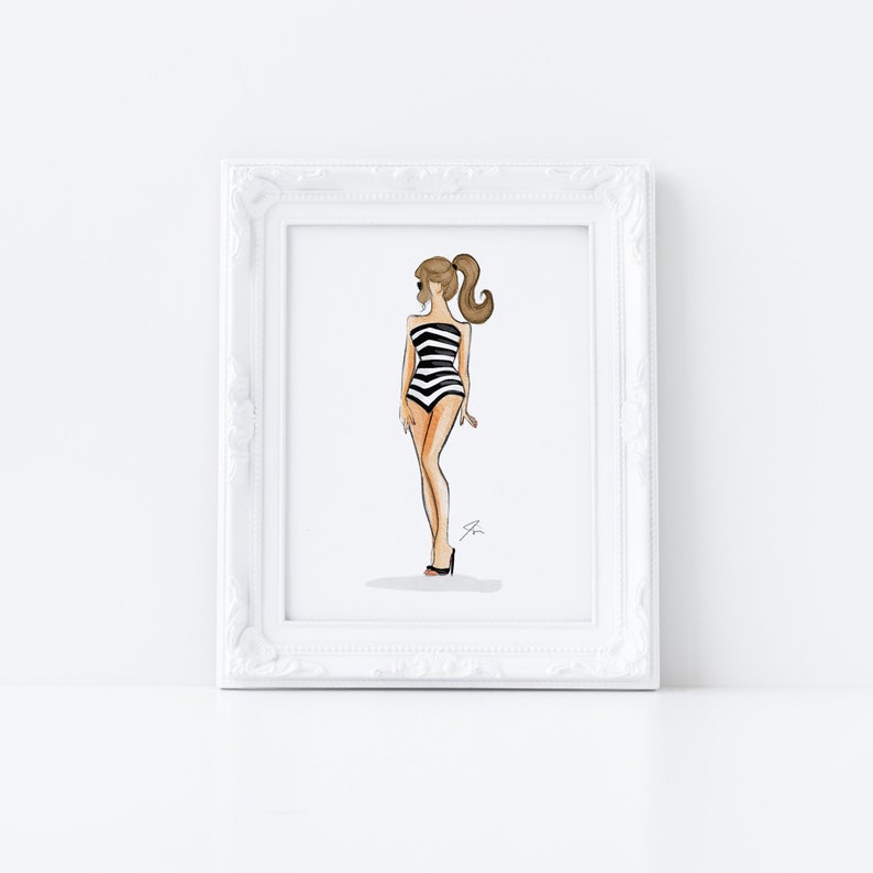Stunning in Stripes Vintage Fashion Illustration Wall Art Print Unique Gifts For Her Pink Home Decor By Melsy's Illustrations image 2