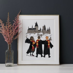 The Golden Trio Art Print(Witch School Illustration - Custom Witch School Art - Wizarding Home Decor - Custom) By Melsy&#39;s Illustrations