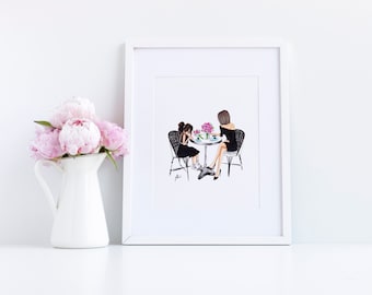 Mother & Daughter Brunch (Print)(Fashion Illustration Art - Gifts for Mom - Home Decor - Mother's Day Gifts) By Melsy’s Illustration’s