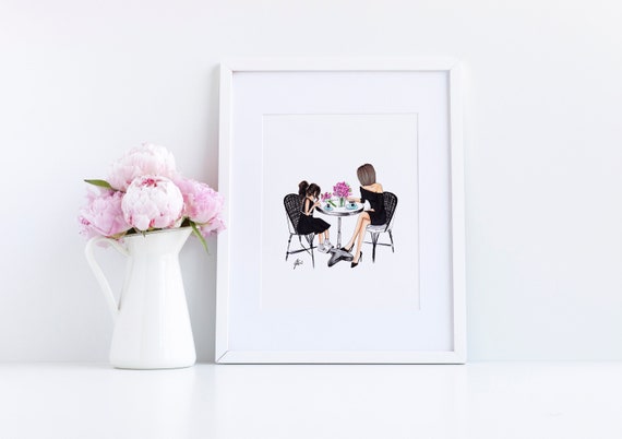 Mother & Daughter Brunch (Print)(Fashion Illustration Art - Gifts for Mom - Home Decor - Mother's Day Gifts) By Melsy’s Illustration’s