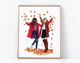 Fall Friends (Fashion Illustration Print) (Fashion Illustration Art -Fashion Sketch Prints-Home Decor -Wall Decor )By Melsy’s Illustration’s