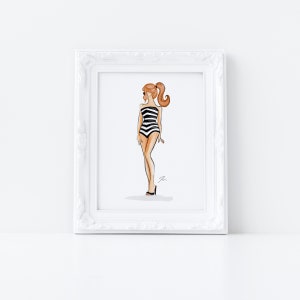 Stunning in Stripes Vintage Fashion Illustration Wall Art Print Unique Gifts For Her Pink Home Decor By Melsy's Illustrations image 3
