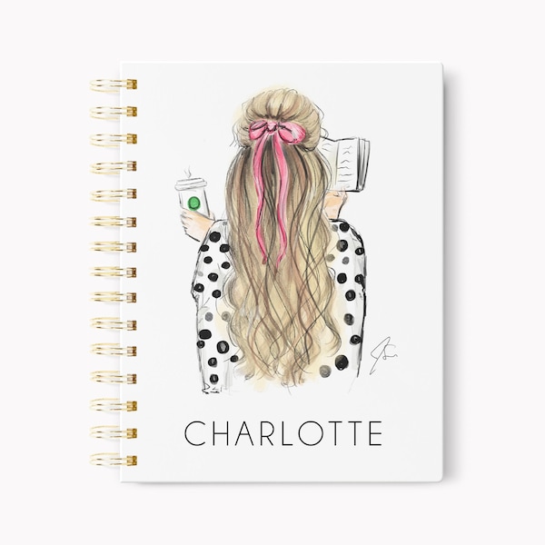 Personalized Hardcover Notebook: Bows and Books (Custom Notebook l Personalized Diary l Hardcover Journal) By Melsy's Illustrations