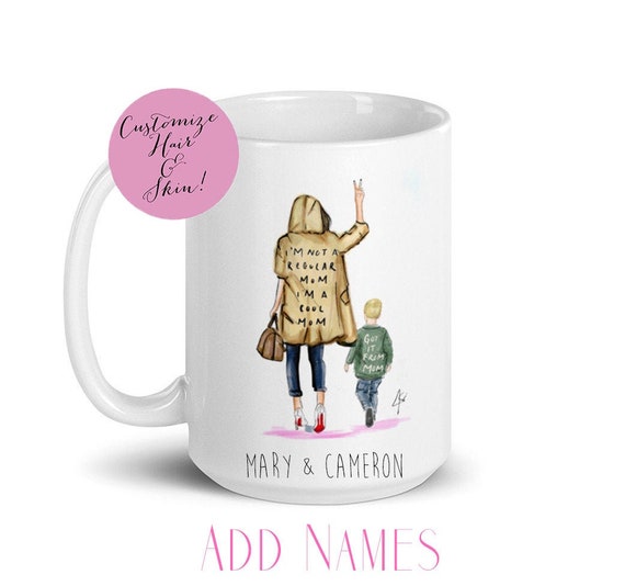 Personalized Cool Mom With Little Boy Mug ( Mother's Day Mug - Mother's Day Gifts - Mother Son - Mother's Day)By Melsy's Illustrations