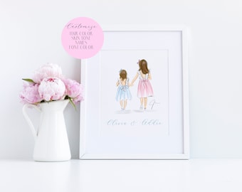 Art Print:Hold My Hand (Fashion Illustration Print- Gifts for Mom - Home Decor - Children's Prints- Mother's Day - By Melsy’s Illustrations