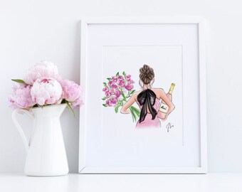 Roses or Rosé (Fashion Illustration Print) (Valentine's Day Art - Fashion Illustration Art - Home Decor) By Melsy's Illustrations