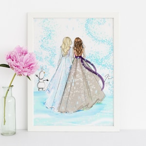 NEW LIMITED EDITION Ice Princesses Part 2 (Fashion Illustration Print- Frozen - Elsa and Anna- Olaf) By Melsy's Illustrations