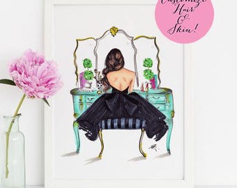Art Print:The Turquoise Vanity (Fashion Illustration Print) (Fashion Illustration Art -Home Decor - Wall Decor )By Melsy’s Illustrations
