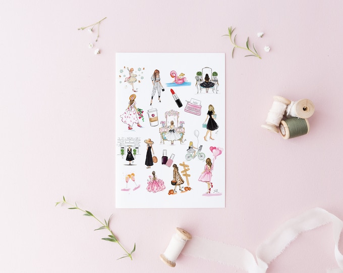 Fashion Illustration Sticker Sheets pack of 3 planner Stickers L ...
