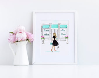 Art Print:The Little Blue Box (Fashion Illustration Print)(Fashion Illustration Art -Home Decor - Wall Decor)By Melsy’s Illustration’s