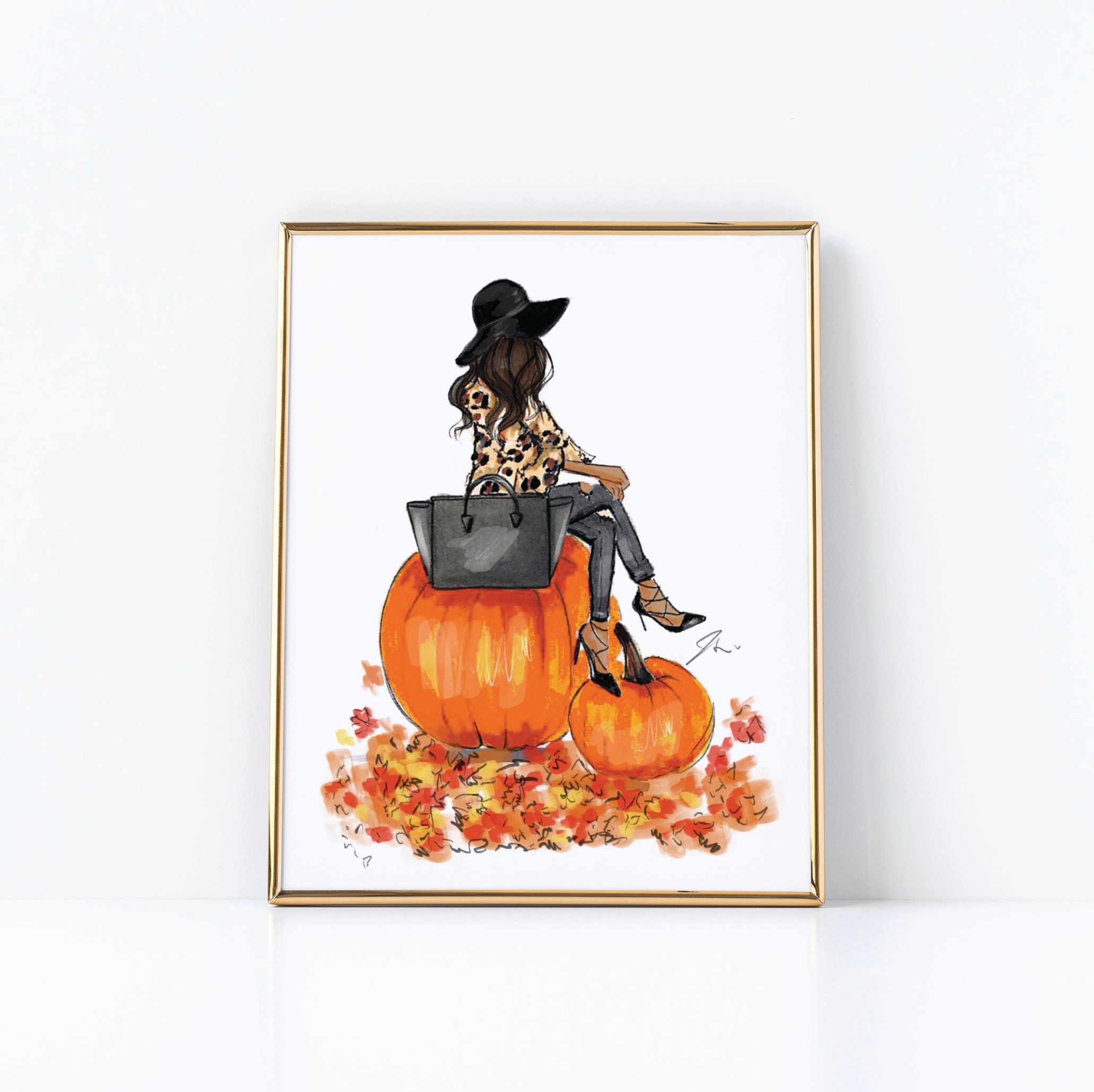 The Pumpkin Girl print fashion Illustration Halloween