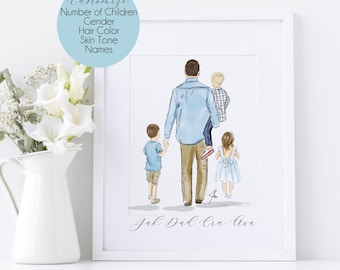 Impressão artística personalizável do patriarca | Presente personalizado para o Dia dos Pais | Retrato de família personalizado | Presente de Dia dos Pais para o papai da família