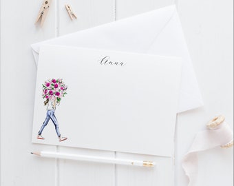 Personalized Stationery Set: Florals [Stationary Notecards, Personalized, Fashion Drawing, Girly Stationery Sets for Letter Writing]