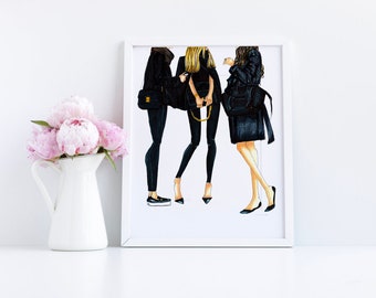 Ladies in Black (Fashion Illustration Print) (Fashion Illustration Art - Fashion prints Home Decor - Wall Decor )  By Melsy’s Illustration’s