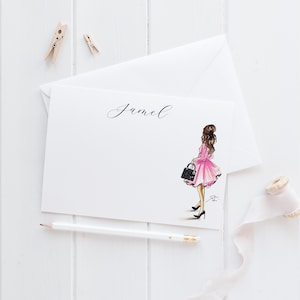 Set di cancelleria personalizzato: abito rosa [Biglietti di auguri, personalizzati, disegni di moda, set di cancelleria femminili per scrivere lettere]