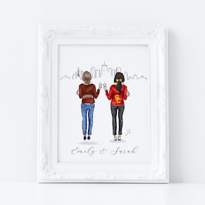 The College Gals Art Print (Wall Art - Custom Grad Gifts - College Sweatshirt - Personalized Friends Art) by Melsy&#39;s Illustrations