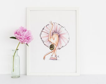 Art Print:The Ballerina (Fashion Illustration Print) (Fashion Illustration Art - Fashion Sketch print -Wall Decor )By Melsy’s Illustrations