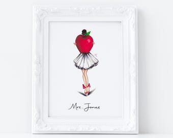 The Teacher's Apple Personalized Art Print [ Personalized Teacher Gift Print, Custom Classroom Art, Teacher Appreciation Gift, Class Decor]