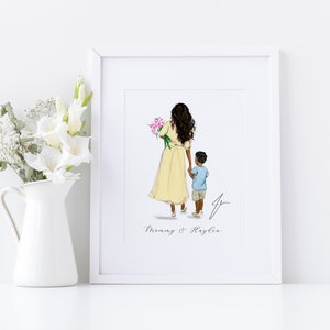Mother's Day Gift for Mom — Custom Mom and Kids Portrait Print | Personalized Family Illustration | Mom Children Art Print | Gift from Kids image 6