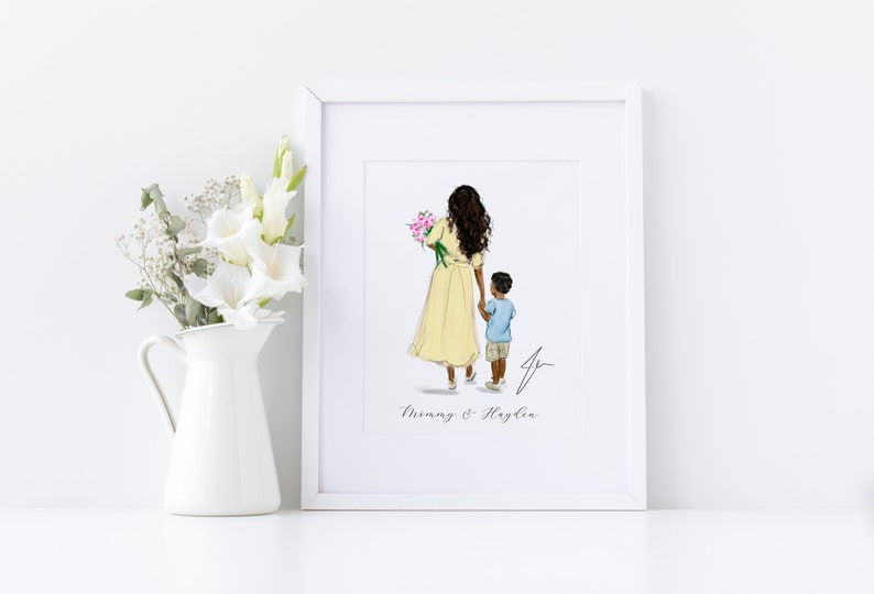 Mother's Day Gift for Mom — Custom Mom and Kids Portrait Print | Personalized Family Illustration | Mom Children Art Print | Gift from Kids image 6