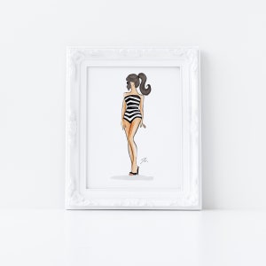 Stunning in Stripes Vintage Fashion Illustration Wall Art Print Unique Gifts For Her Pink Home Decor By Melsy's Illustrations image 4