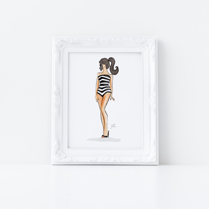 Stunning in Stripes Vintage Fashion Illustration Wall Art Print Unique Gifts For Her Pink Home Decor By Melsy's Illustrations image 4