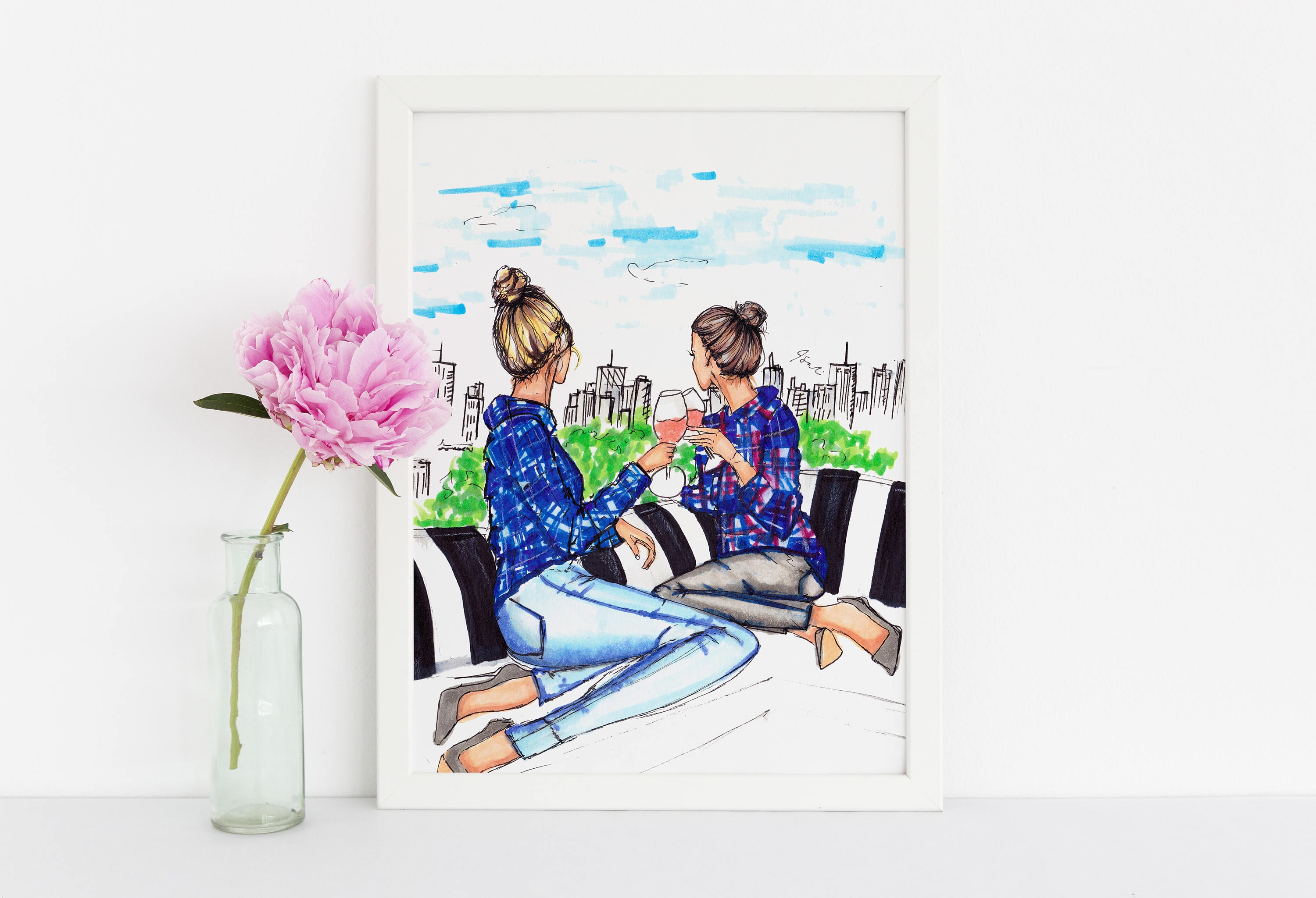 Rooftops and Rosé (Fashion Illustration Print) (Fashion Illustration …