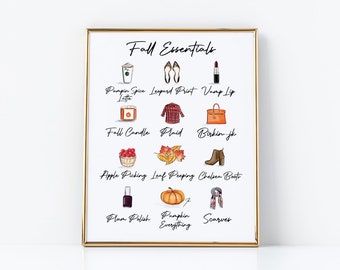 Fall Essentials Art Print (Fashion Illustration Print - Halloween -  Fall Print - PSL - Apples - Pumpkin Spice) By Melsy's Illustrations