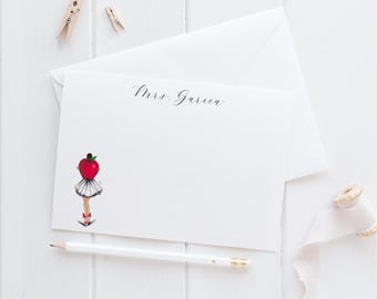 The Teacher's Apple Stationery [ Stationary Notecards, Personalized Teacher Gift, Custom Teacher Stationery, Teacher Appreciation Gift ]