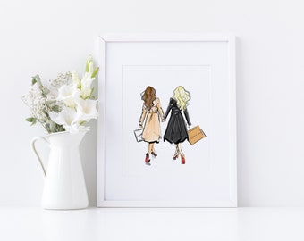 Art Print:Fab Friends  (Customize Hairs Colors and Skin Tones - Fashion Illustration Print) ) By Melsy’s Illustrations