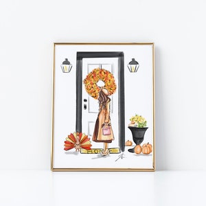 Home Sweet Home Fall Art Print (Fashion Illustration Print - Thanksgiving -  Fall Print - PSL - Pumpkins) By Melsy&#39;s Illustrations