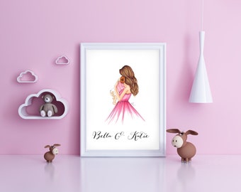 Ilustração para presente de mãe (Presentes para chá de bebê - Recém-nascido - Presentes para a mamãe - Ilustrações para quarto de bebê - Dia das Mães) por Melsy’s Illustrations