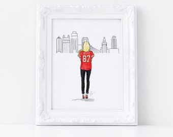 Loving Him Is Red Art Print (Kansas City - Chiefs - Chiefs Jersey - Kelce Jersey - Kelce Era - Fashion Illustration - Football Art Decor)