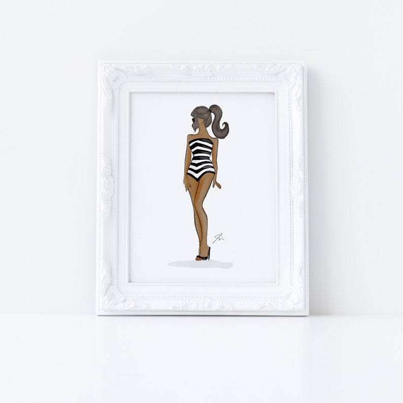 Stunning in Stripes Vintage Fashion Illustration Wall Art Print Unique Gifts For Her Pink Home Decor By Melsy's Illustrations image 6