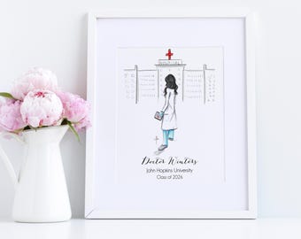 The Doctor Graduate Print - Classic Silhouette [ Personalized Graduation Gifts for Doctor | Graduation Gift Medical School ]