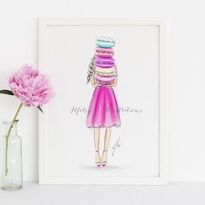 Art Print:Macaroon Munchies (Fashion Illustration Print)( Fashion Sketch prints - Home Decor - Wall Decor ) By Melsy's Illustrations