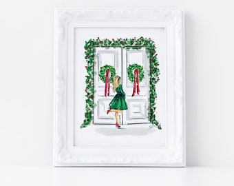 Art Print: The Winter Door (Available in other Hair Colors/Skin Tones) (Print)( Christmas Prints - Holiday Decor - Melsy's Illustrations)