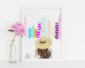 I Love NYC (Fashion Illustration Print) (Fashion Illustration Art - Fashion Prints Wohnkultur - Wanddeko) Von Melsy’s Illustration’s