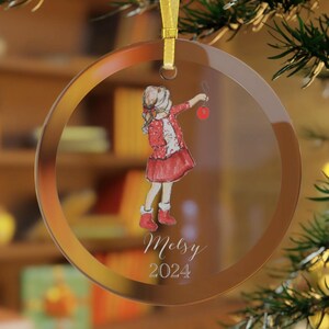 Adorno de cristal transparente personalizado: Cartas de niña a Papá Noel (2024) de Melsy's Illustrations (Regalos de Navidad personalizados)