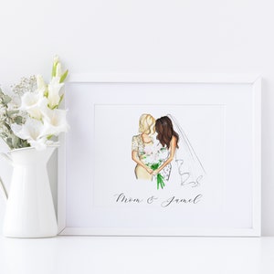 Impression d'art personnalisée de portrait de mère de la mariée | Cadeau pour la mère de la mariée d'une fille | Cadeaux Fête des Mères | Robe mère de la mariée