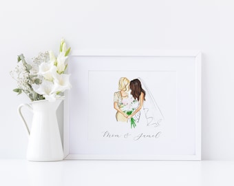 Custom Mother Of The Bride Portrait Art Print | Mother of the Bride Gift From Daughter | Mother's Day Gifts | Mother of the Bride Dress