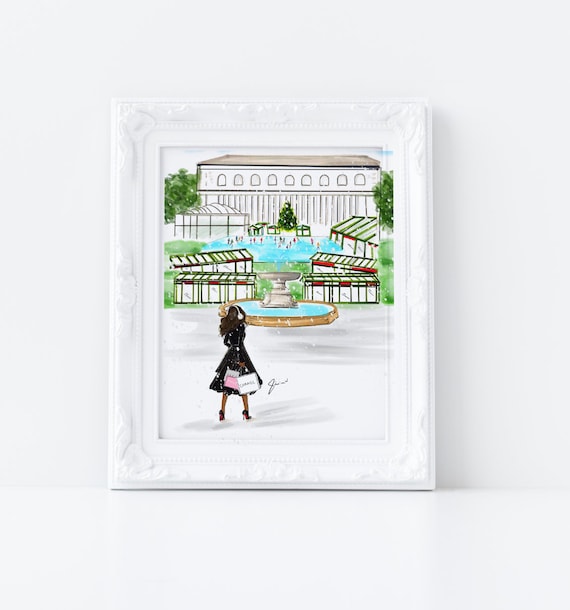 Art Print: The Winter Village (Bryant Park Print) (Available in other Hair/Skin Tones) (Christmas Art- Holiday Decor)