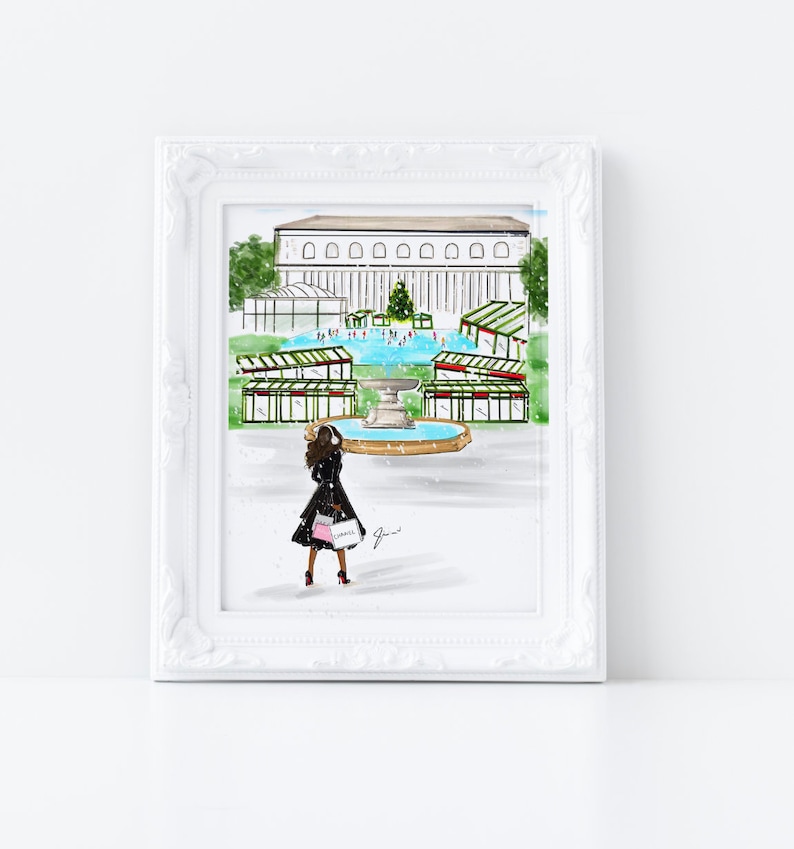Art Print: The Winter Village (Bryant Park Print) (Available in other Hair/Skin Tones) (Christmas Art- Holiday Decor) image 1
